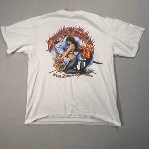 Hook & Tackle Fish Like A Rock Star Graphic Tee Large White Vintage Style Men